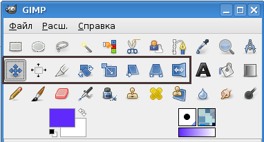 Инструменты преобразования на панели инструментов GIMP