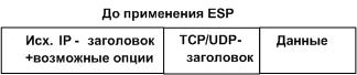 Вложенность заголовков до применения ESP в транспортном режиме в IPv4