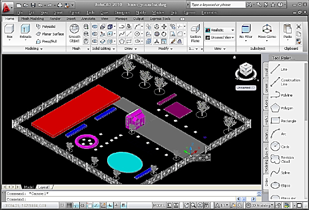 Окно программы AutoCAD в режиме 3D Modeling