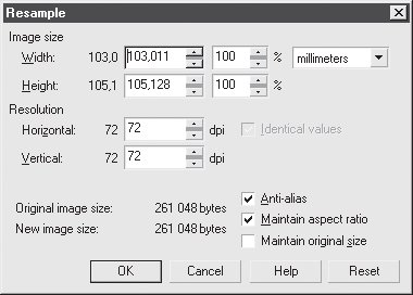 Диалоговое окно Resample (Изменение размеров)
