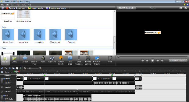 Сформированный проект Camtasia Studio
