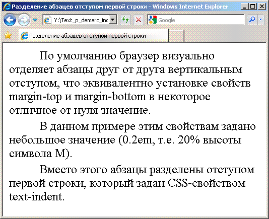 Разделение абзацев отступом первой строки