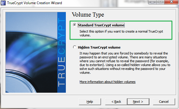 Выбор типа тома TrueCrypt