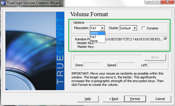 Параметры форматирования тома TrueCrypt