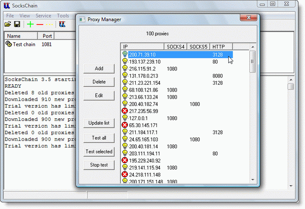 Программа SocksChain и ее менеджер прокси-серверов.