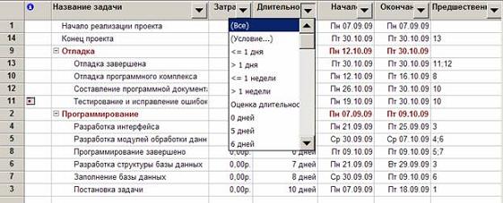  Назначение условий автофильтра 