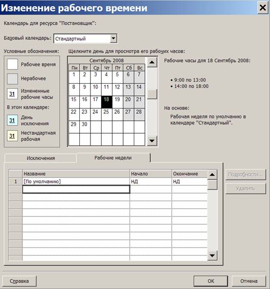  Изменение рабочего календаря постановщика 