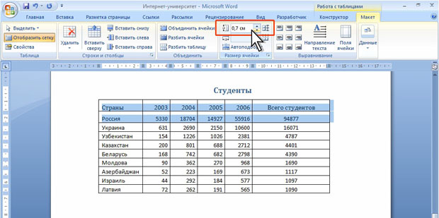 Точная установка высоты строк