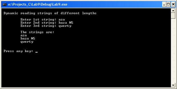 Пример  динамического считывания строк различной длины