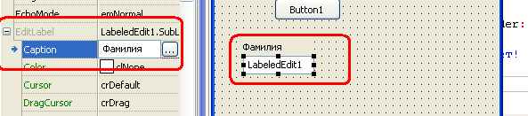Компонент TLabelEdit в Инспекторе объектов и в Редакторе форм
