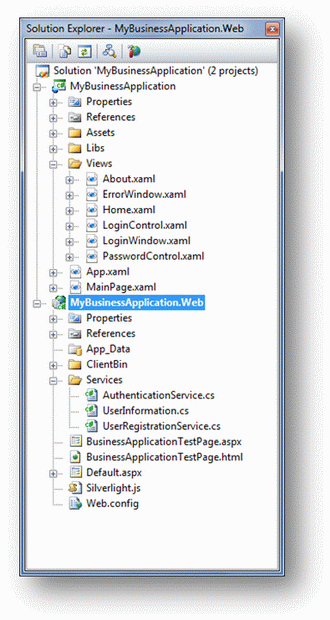 Проект, созданный по шаблону Silverlight Business Application