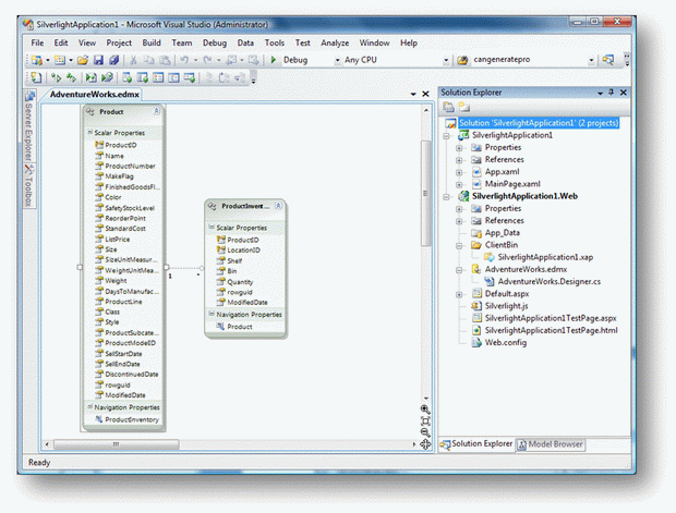 Создание класса сущностей с использованием шаблона ADO.NET Entity Data Model