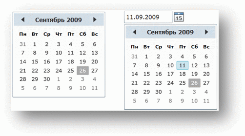 Пример оформления элементов управления Calendar и  DatePicker