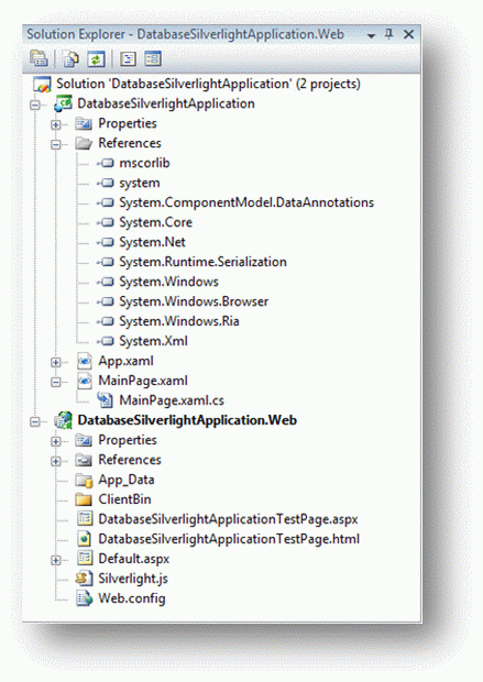 Проекты DatabaseSilverlightApplication и DatabaseSilverlightApplication.Web