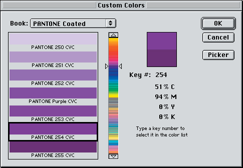 Диалоговые окна Color Picker и Custom Colors (Кнопки "Custom" и "Picker" позволяют переключаться с одного диалогового окна на другое)