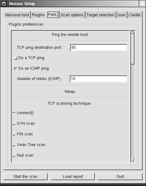 Установка Nessus preferences