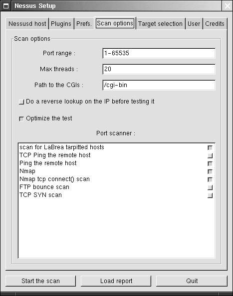 Закладка Scan Options