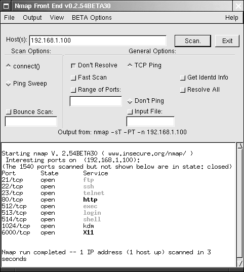 Nmap front end (Nmapfe)