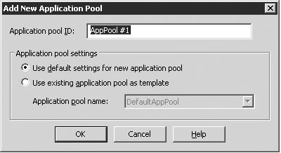 Введите имя пула приложений и выберите параметры по умолчанию