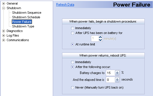 Параметры "Power Failure"