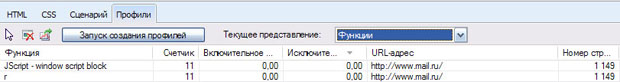 Отображение функций в профилировщике