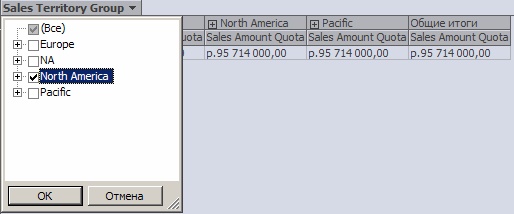  Выбор элементов измерения "Sales Territory Group"