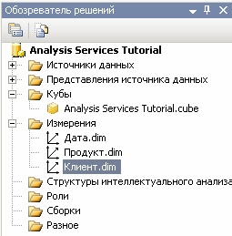  Измерение "Клиент" в узле "Измерения" обозревателя решений 