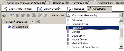  Иерархии атрибутов измерения "Customer"