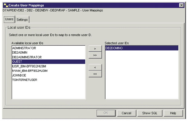 Окно Create User Mappings