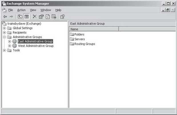 Группы администрирования East и West в Exchange System Manager