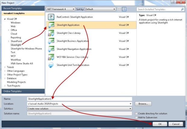 Создание нового проекта Silverlight