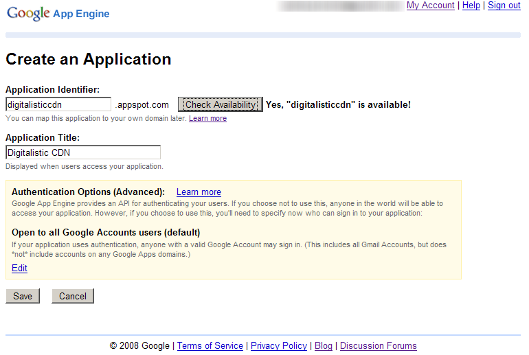 Создание нового приложения в Google App Engine