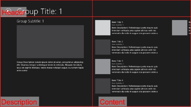 Сетка типового шаблона в WinRT-приложения, разработанного в Visual Studio