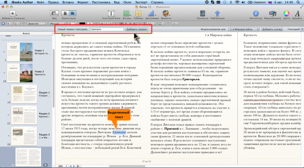 Выделение термина в книге