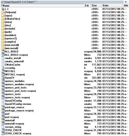 Структура сгенерированных файлов для сборки OpenCV  из Microsoft Visual Studio 2010 
