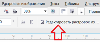 Стрелкой показана кнопка переноса изображения в растровый редактор