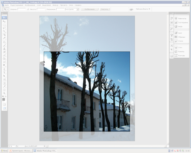 Вид приложения Photoshop в режиме Вырезка экрана