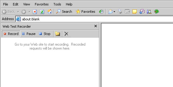 Панель записи веб-теста в браузере Internet Explorer