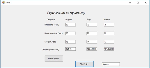 Интерфейс проекта "Соревнование по триатлону"