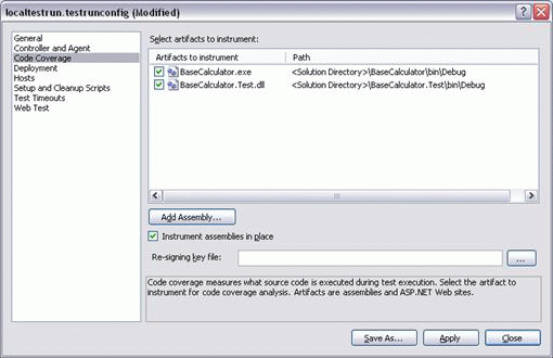 Диалоговое окно "localtestrun.testrunconfig"