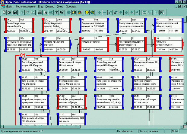 Окно Сетевой диаграммы в Оpen Plan