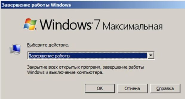 Окно Завершение работы по нажатию комбинации клавиш Alt+F4