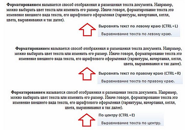 На рисунке показано, как выглядят абзацы с различным выравниванием