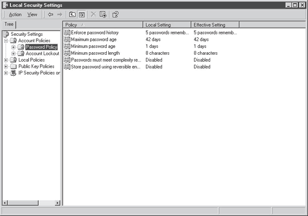 Использование средства Local Security Settings (Локальные параметры безопасности) для настройки политики паролей