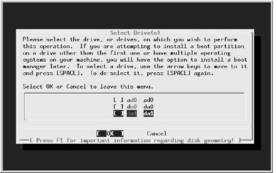 Disk selection menu