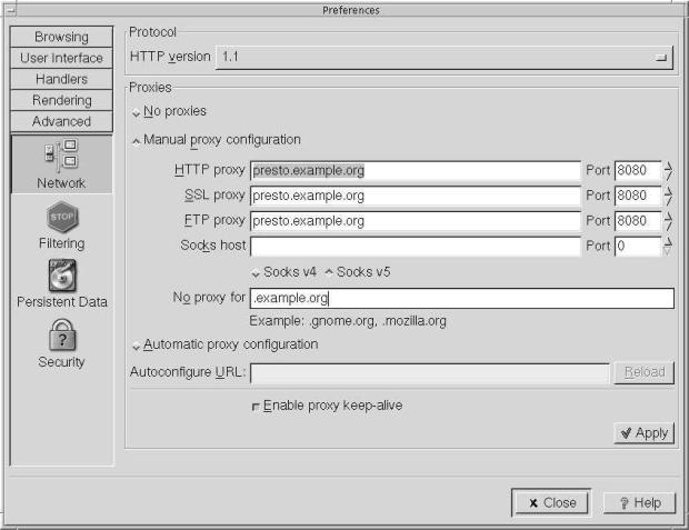 Galeon proxy settings