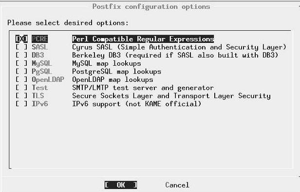 Postfix configuration menu 