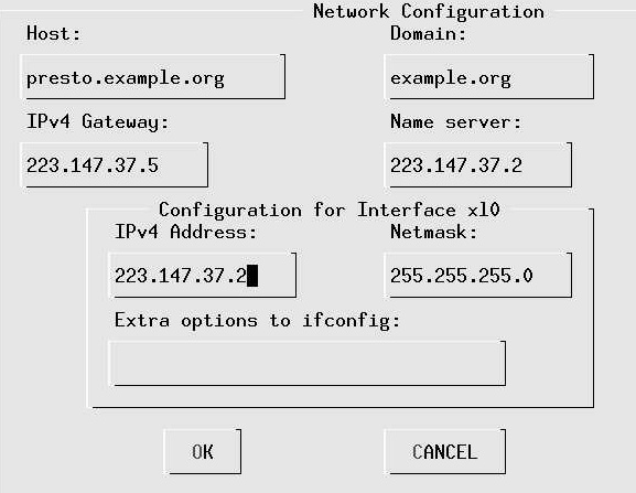 Network configuration menu