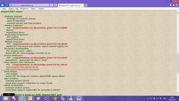 Состав группы разработчиков Aspect.NET