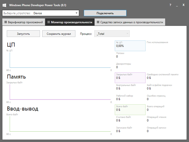 Монитор производительности Windows Phone SDK